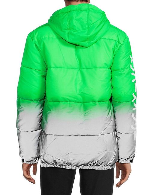 Members Only Colorblock Hooded Puffer Jacket in Green for Men