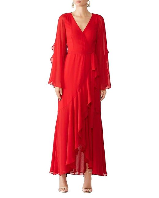 Fame & Partners Red Georgette Satin Wrap Gown