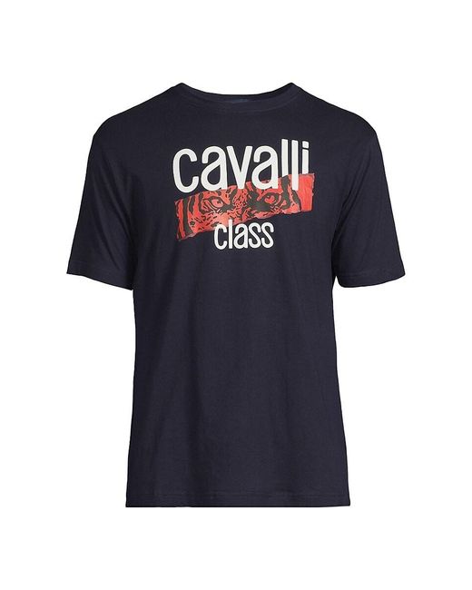 Class Roberto Cavalli Blue Logo Graphic Tee for men
