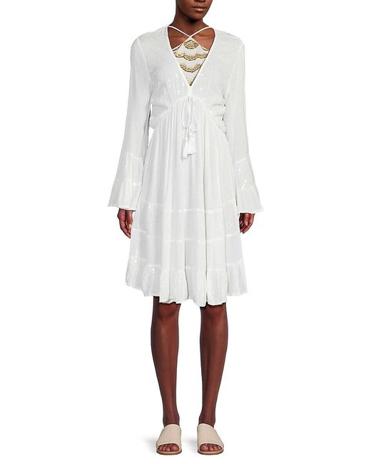 La Moda Clothing White V-Neck Cover-Up Midi-Dress