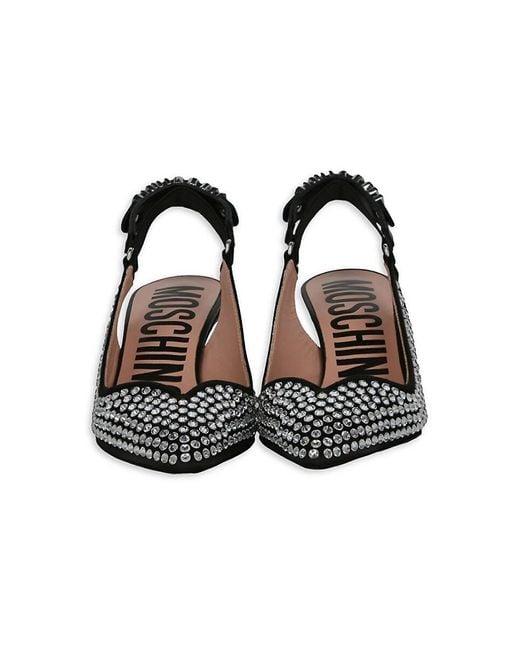 Love Moschino Metallic 60Mm Crystal-Embellished Satin Slingback Pumps