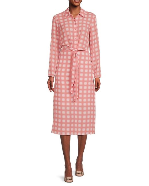 Calvin Klein Pink Print Belted Midi Dress