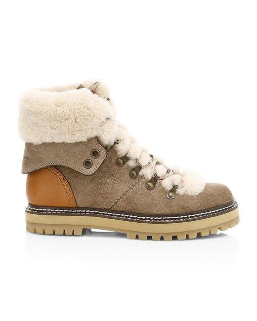 See By Chloé Eileen Shearling-lined Suede Hiking Boots in Taupe (Gray ...
