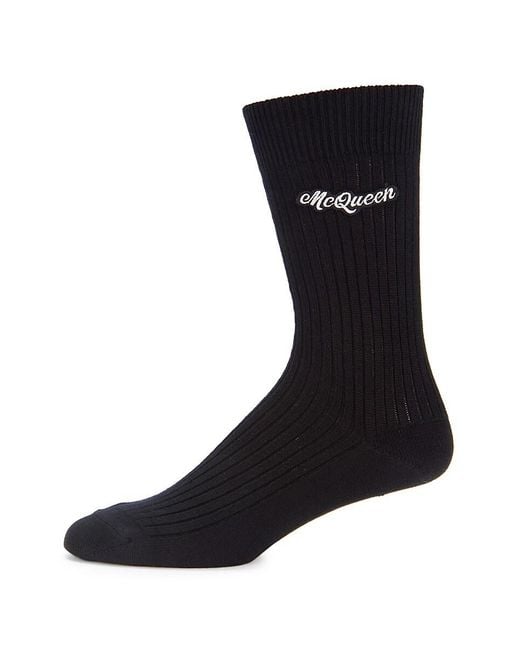 Alexander McQueen Black Logo Ribbed Crew Socks for men