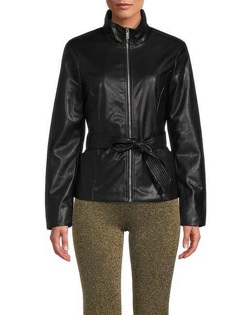 Calvin Klein Belted Faux Leather Moto Jacket in Black | Lyst Canada