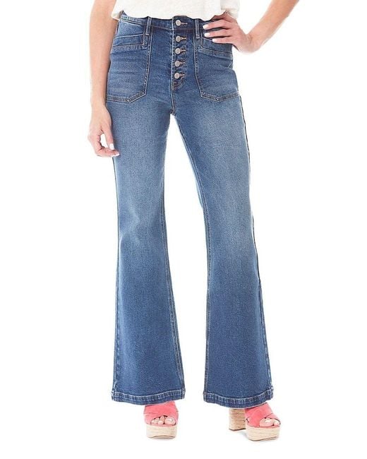 Nicole Miller Button Fly High Rise Flare Jeans in Blue | Lyst