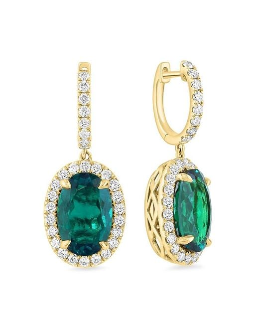 Effy Green 14K, Lab Grown Emerald & Lab Grown Diamond Drop Earrings