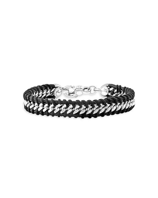 Effy Black Sterling & Leather Woven Bracelet for men