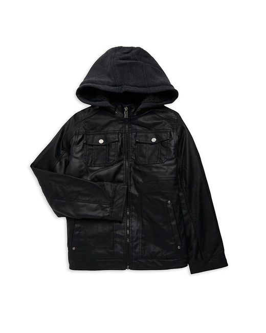 Urban Republic Black Boy's Faux Leather Faux Fur Hooded Jacket for men
