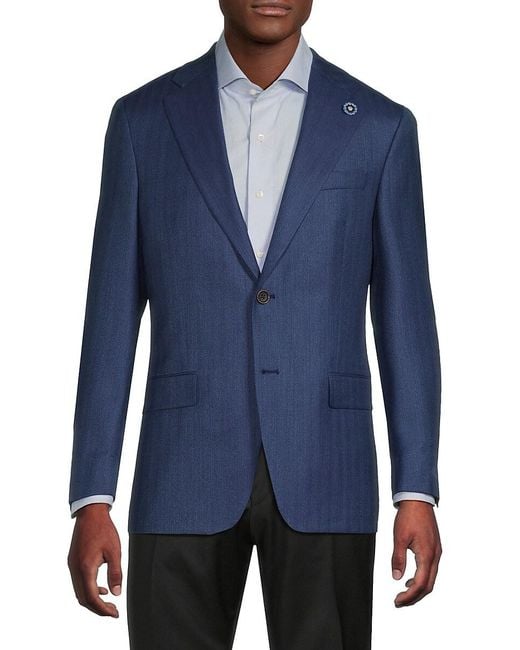 Hart Schaffner Marx Blue Herringbone Wool Blazer for men