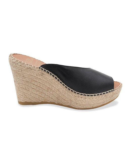 Andre Assous Black Catarina Leather Wedge Espadrille Sandals