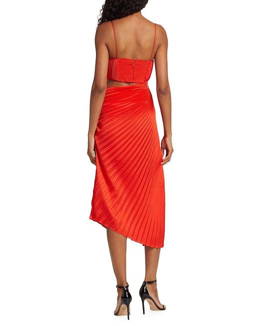 Alice + Olivia Alice + Olivia Fayeth Pleated Cutout Midi Dress in Red