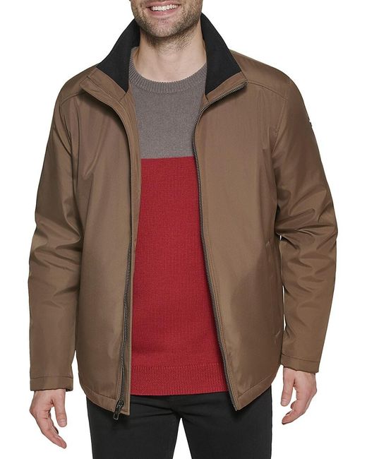 Synthetic Full Zip Band Collar Jacket 