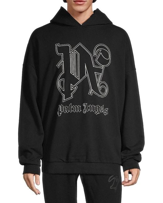 Palm Angels Black Monogram Statement Hoodie for men