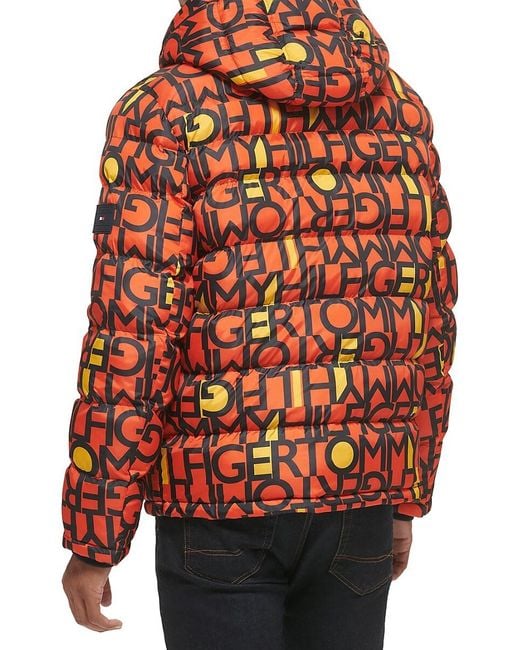 Tommy Hilfiger Gray Typographic Print Hooded Puffer Jacket for men
