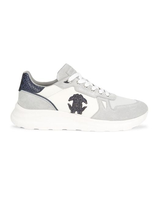 Roberto Cavalli White Logo Leather Sneakers for men
