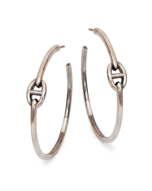 Hermès Metallic Vintage Sterling Silver Hoop Earrings