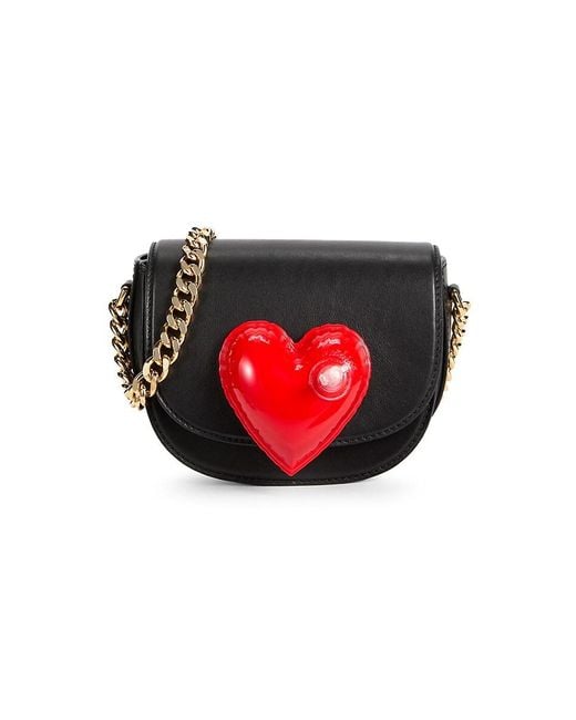 Moschino Red Heart Leather Chain Shoulder Bag