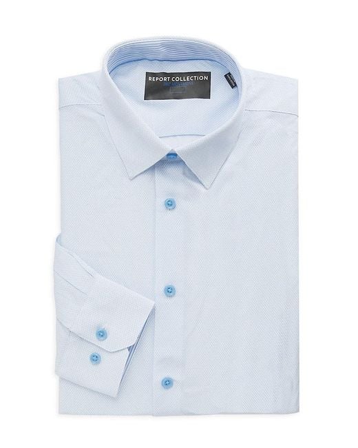 Report Collection Blue Motif Slim Dress Shirt for men
