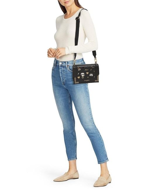 Karl Lagerfeld Black Camille Embellished Leather Crossbody Bag