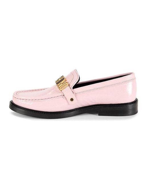 Moschino Pink Logo Patent Leather Penny Loafers