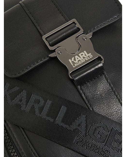 Karl Lagerfeld Black Leather Buckle Crossbody Bag for men