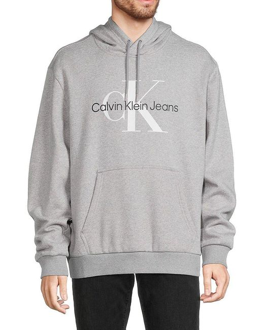 Calvin Klein Logo Heathered Hoodie in Gray for Men | Lyst