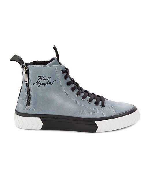 Karl Lagerfeld Blue Suede High Top Dual Zip Boots for men