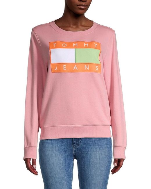 Tommy Hilfiger Cotton Logo Sweatshirt in Pink | Lyst