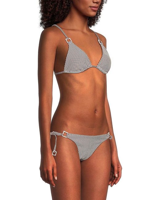 Onia Brown Alexa Striped Triangle Bikini Top