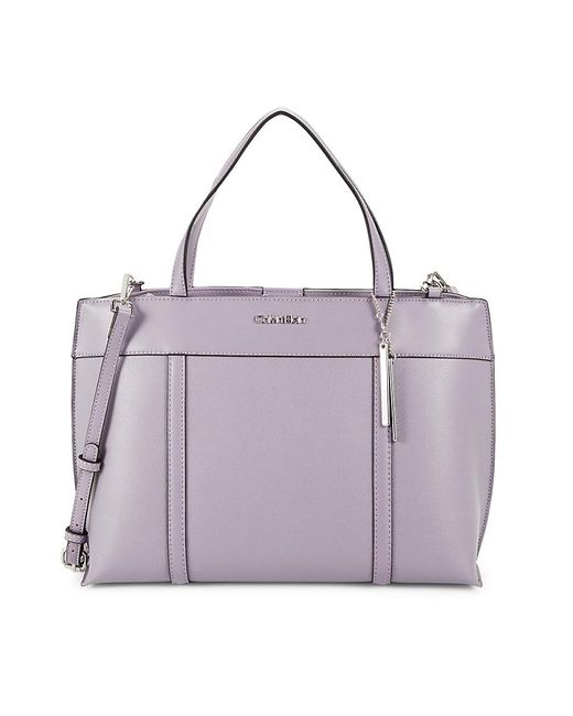Calvin Klein Purple Gillian Faux Leather Double Top Handle Bag