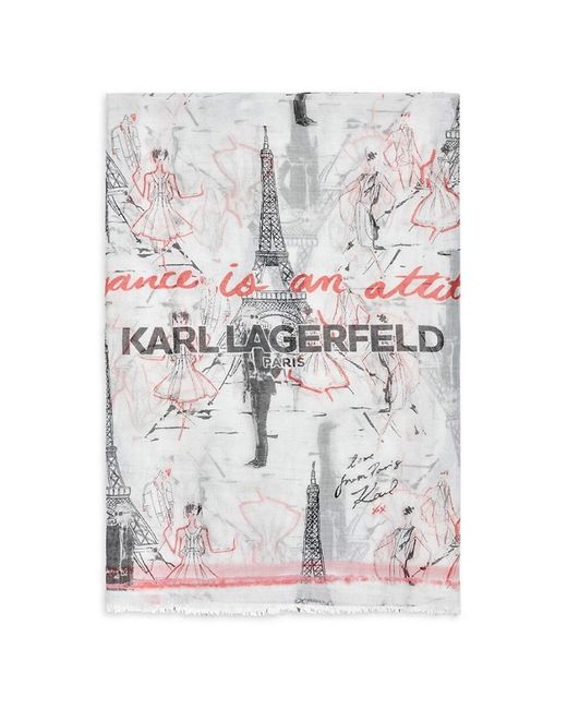 Karl Lagerfeld White Oversized Eiffel Sketch Scarf