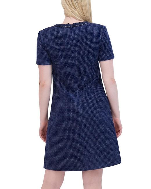 Eliza J Blue Bouclé Shift Dress With Braid Detail