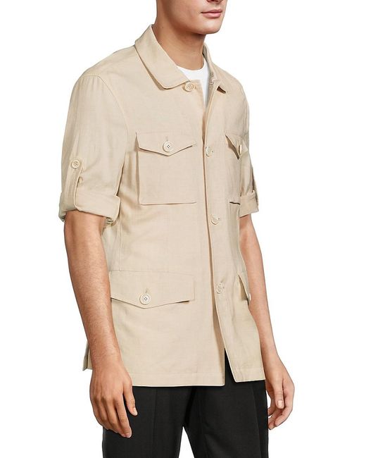 Brunello Cucinelli Natural Linen & Wool Shirt Jacket for men