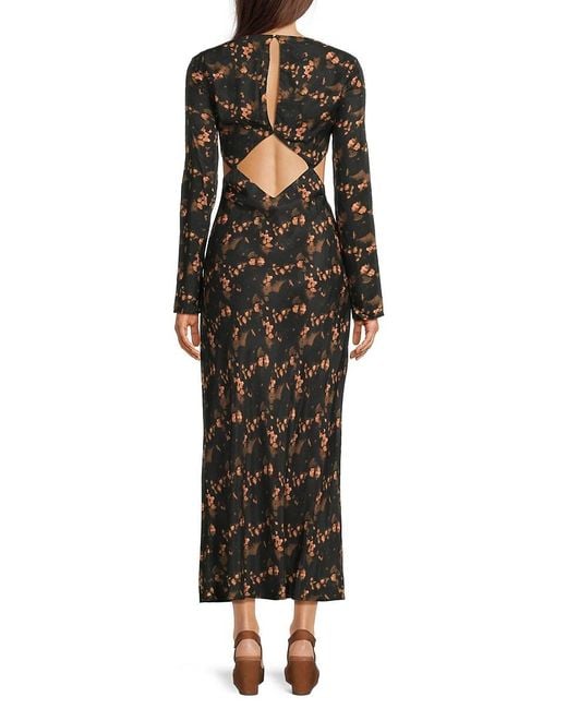Third Form Black Pressed Petals Abstract Midi Dress