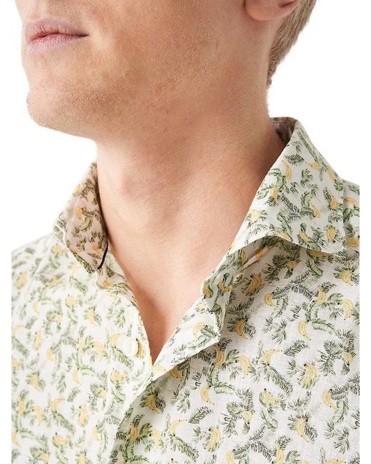 Eton of Sweden Green Slim Fit Banana Print Linen Short Sleeve Shirt for men