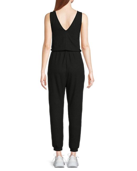 Beyond Yoga Black Day Off Solid Drawstring Jumpsuit