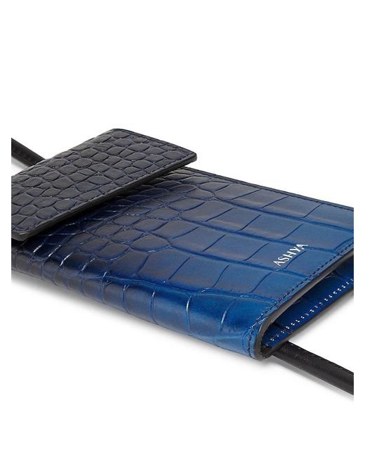 Ashya Blue Logo Leather Lanyard Passport Holder for men