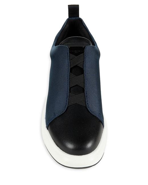 Karl Lagerfeld Blue Low Top Leather & Mesh Slip On Sneakers for men
