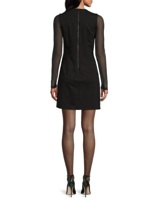 DKNY Black Long Mesh-Sleeve Minidress