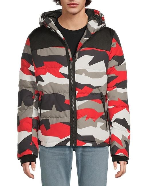 DKNY Classic Fit Logo Hooded Puffer Jacket in Red for Men Lyst