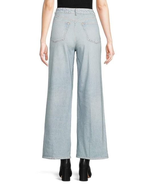 Ecru Blue Denim-Print Wide-Leg Sweatpants