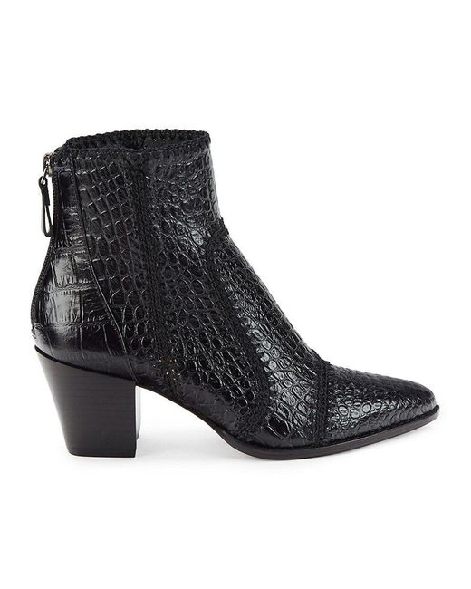 Alexandre Birman Benta Croc Embossed Leather Ankle Boots in Black | Lyst