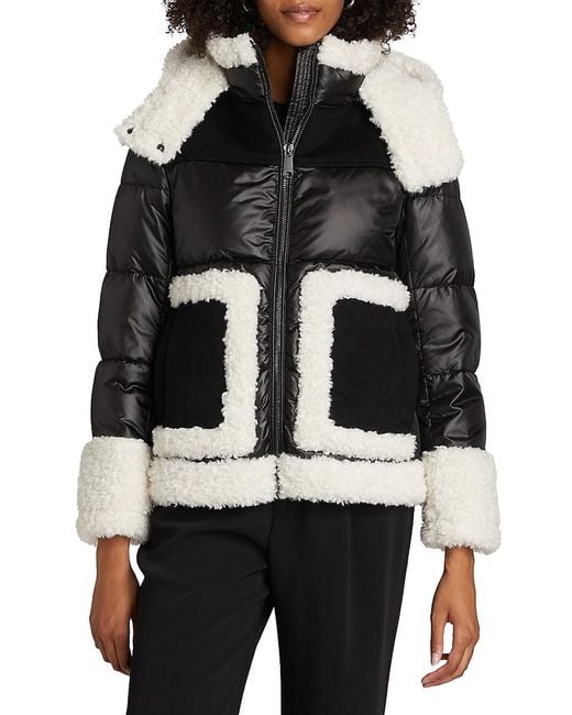 Mercer Collective Black Dana Mixed-media Hooded Down Coat