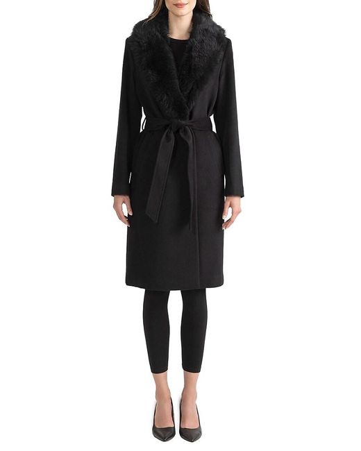 Sofia Cashmere Wool Blend Shearling Wrap Coat in Black Lyst UK