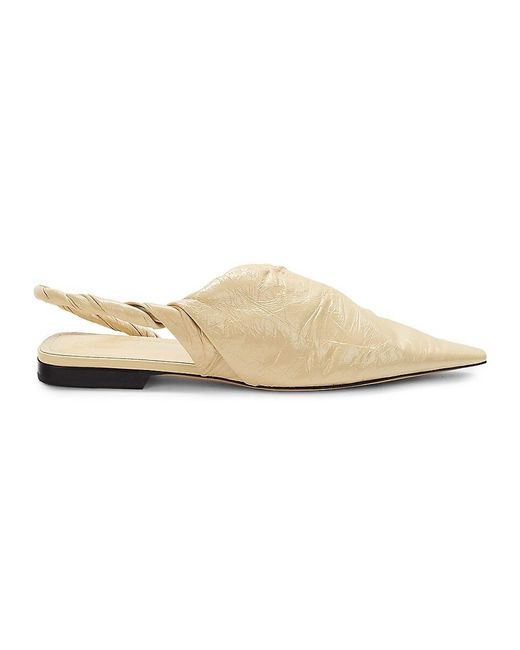 Bottega Veneta Pointed Toe Twist Leather Slingback Flats in White