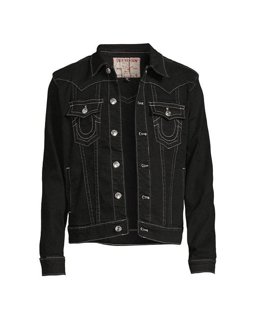True Religion Jimmy Denim Trucker Jacket in Black for Men | Lyst
