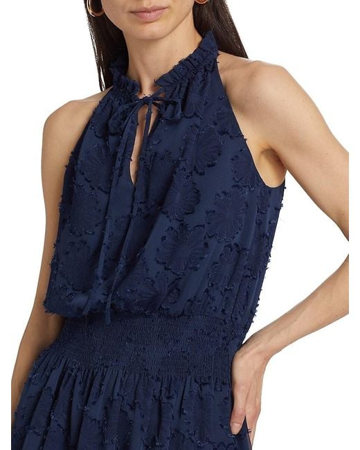 Ramy Brook Blue Hester Floral Smocked Halter Minidress