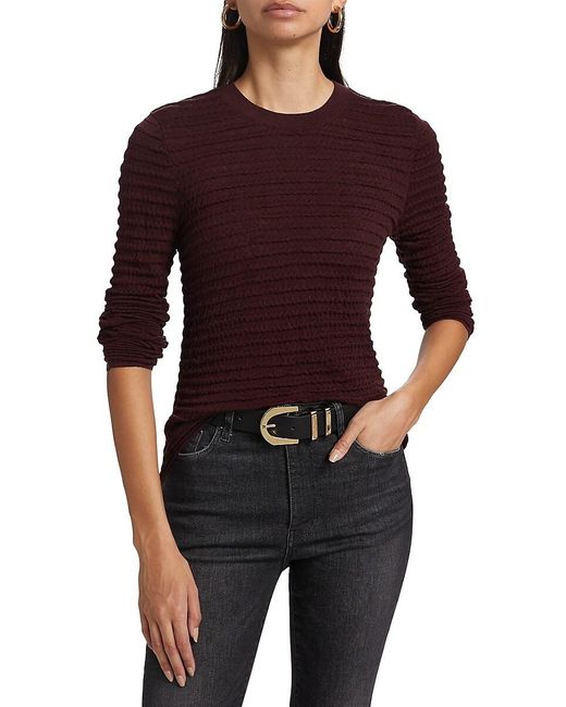 FRAME Red Smocked Silk-Cotton Crewneck Top