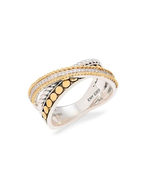 Effy ENY White Sterling Silver, 18k Yellow Gold & 0.1 Tcw Diamond Ring